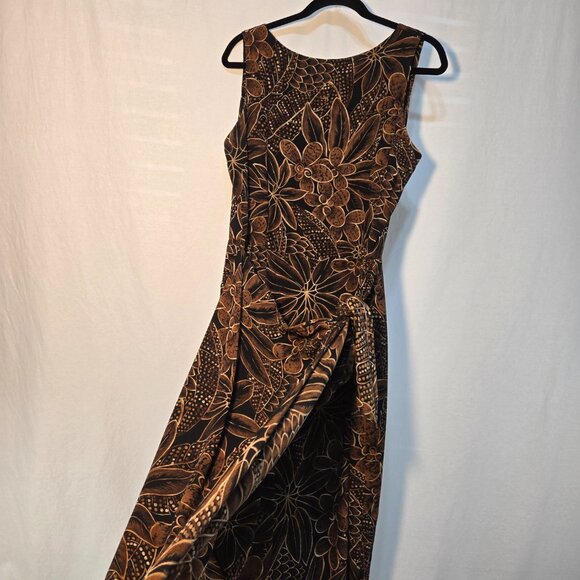 DANA BUCHMAN Y2K Whimsigoth Brown/Black Floral SILK Faux Wrap Tie Dress Size 10. - Picture 5 of 16